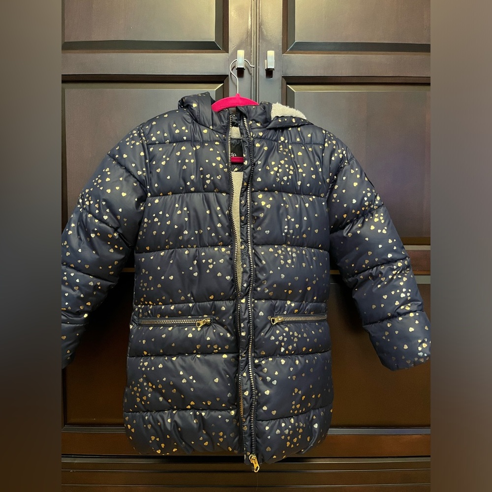 George Navy Blue and Gold Puffer Jacket for Girls - Size 7/8